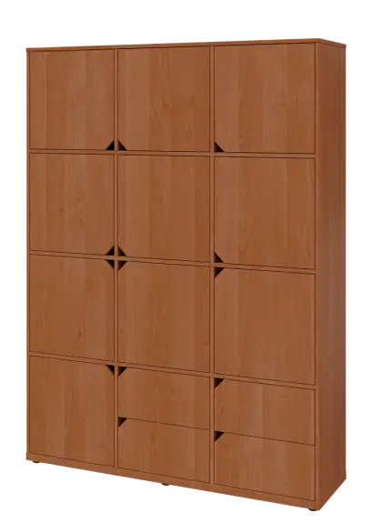 KU6-15DZ4 L skříň vysoká 10-dvéřová, zásuvky, 2053x1522x400 mm, provedení levé, olše jantar