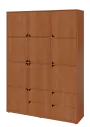 KU6-15DZ4 L skříň vysoká 10-dvéřová, zásuvky, 2053x1522x400 mm, provedení levé, olše jantar