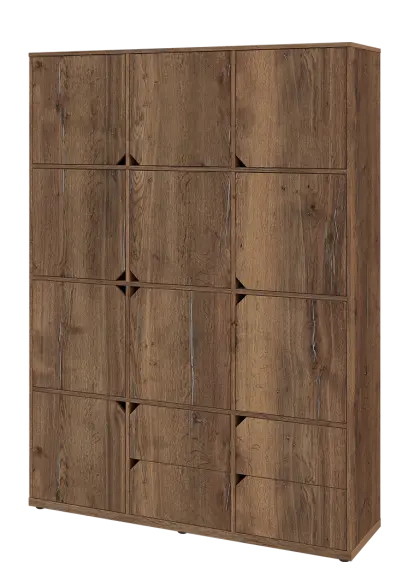 KU6-15DZ4 L skříň vysoká 10-dvéřová, zásuvky, 2053x1522x400 mm, provedení levé, dub halifax cínový