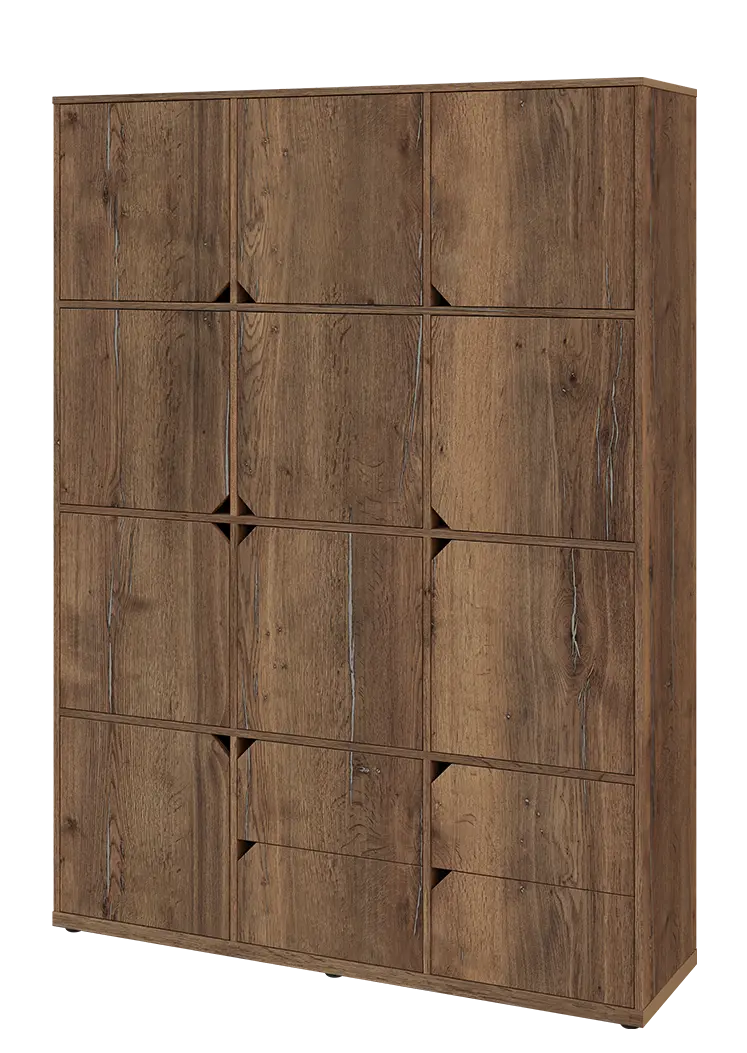 KU6-15DZ4 L skříň vysoká 10-dvéřová, zásuvky, 2053x1522x400 mm, provedení levé, dub halifax cínový