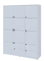 KU6-15DZ4 L skříň vysoká 10-dvéřová, zásuvky, 2053x1522x400 mm, provedení levé, bílá sněžná