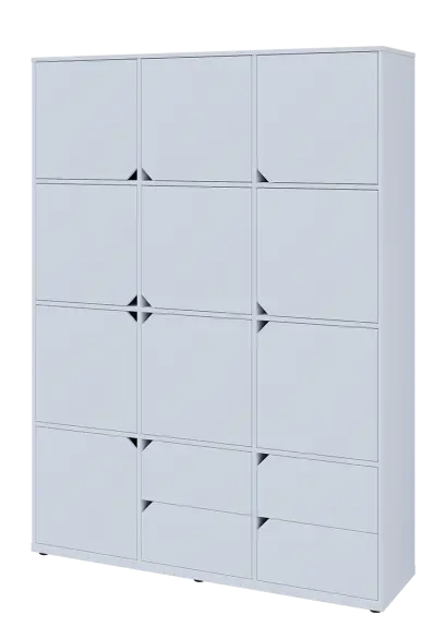 KU6-15DZ4 L skříň vysoká 10-dvéřová, zásuvky, 2053x1522x400 mm, provedení levé, bílá sněžná