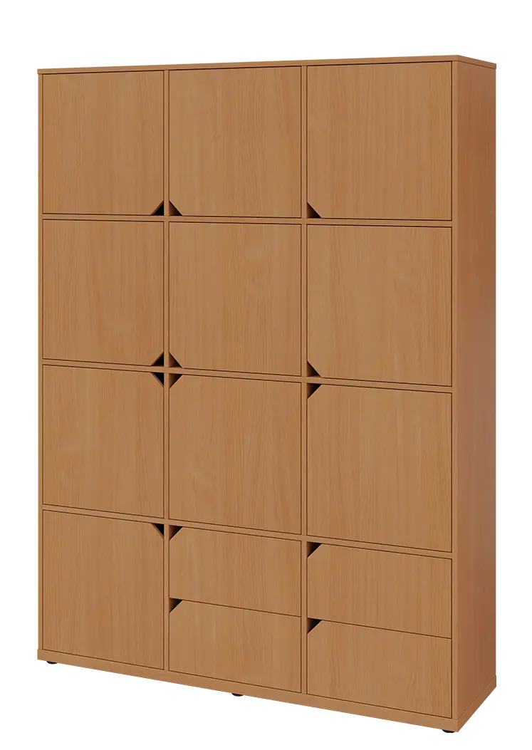 KU6-15DZ4 L skříň vysoká 10-dvéřová, zásuvky, 2053x1522x400 mm, provedení levé, buk Royal