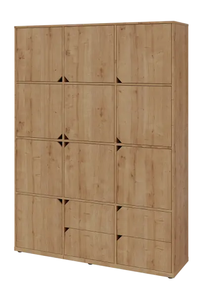 KU6-15DZ4 L skříň vysoká 10-dvéřová, zásuvky, 2053x1522x400 mm, provedení levé, dub lite