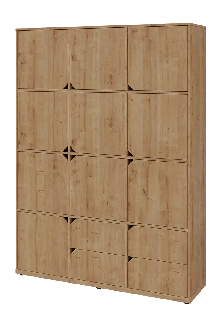 KU6-15DZ4 L skříň vysoká 10-dvéřová, zásuvky, 2053x1522x400 mm, provedení levé, dub lite