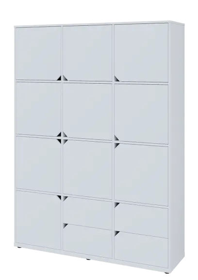 KU6-15DZ4 L skříň vysoká 10-dvéřová, zásuvky, 2053x1522x400 mm, provedení levé, bílá