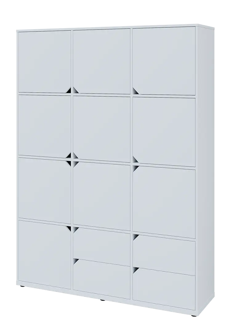 KU6-15DZ4 L skříň vysoká 10-dvéřová, zásuvky, 2053x1522x400 mm, provedení levé, bílá