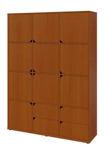 KU6-15DZ4 L skříň vysoká 10-dvéřová, zásuvky, 2053x1522x400 mm, provedení levé,  třešeň šumavská