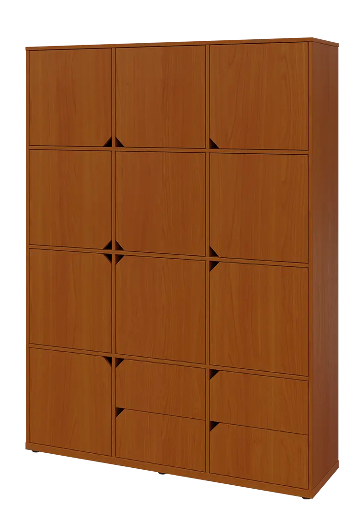 KU6-15DZ4 L skříň vysoká 10-dvéřová, zásuvky, 2053x1522x400 mm, provedení levé,  třešeň šumavská