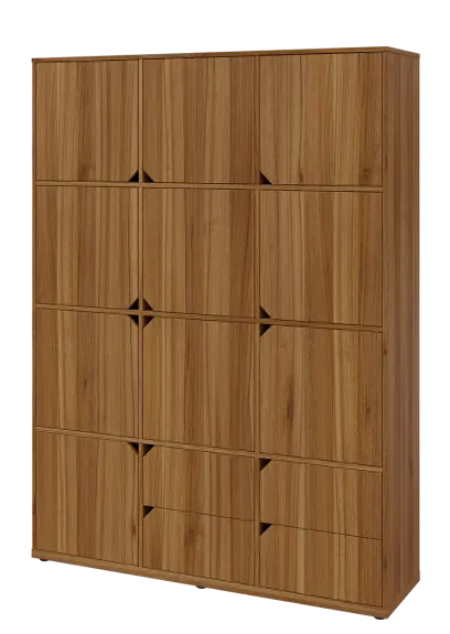 KU6-15DZ4 L skříň vysoká 10-dvéřová, zásuvky, 2053x1522x400 mm, provedení levé, ořech světlý