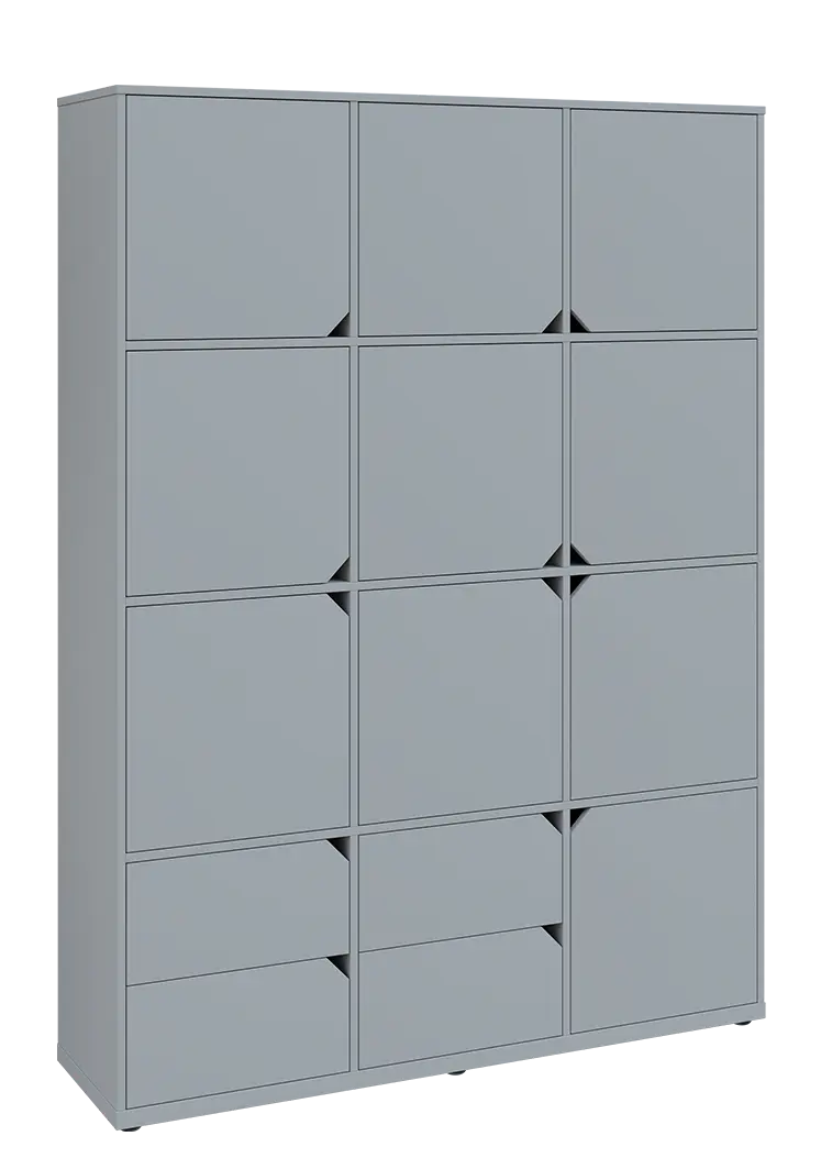 KU6-15DZ4 P skříň vysoká 10-dvéřová, zásuvky, 2053x1522x400 mm, provedení pravé, šedá