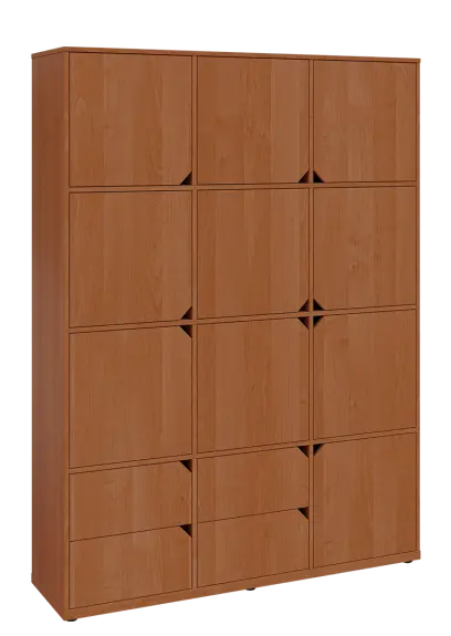 KU6-15DZ4 P skříň vysoká 10-dvéřová, zásuvky, 2053x1522x400 mm, provedení pravé, olše jantar