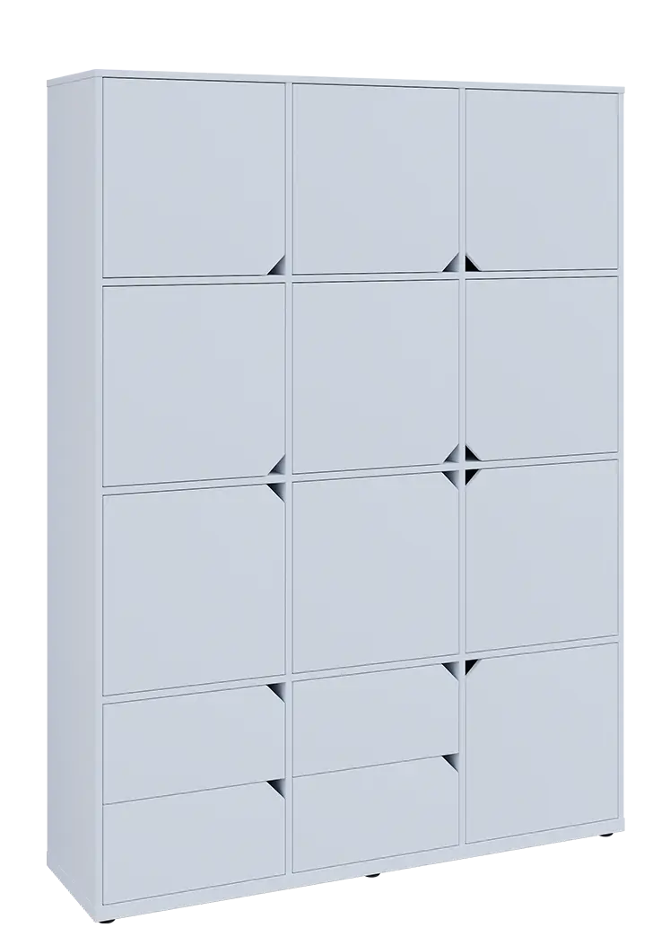 KU6-15DZ4 P skříň vysoká 10-dvéřová, zásuvky, 2053x1522x400 mm, provedení pravé, bílá sněžná