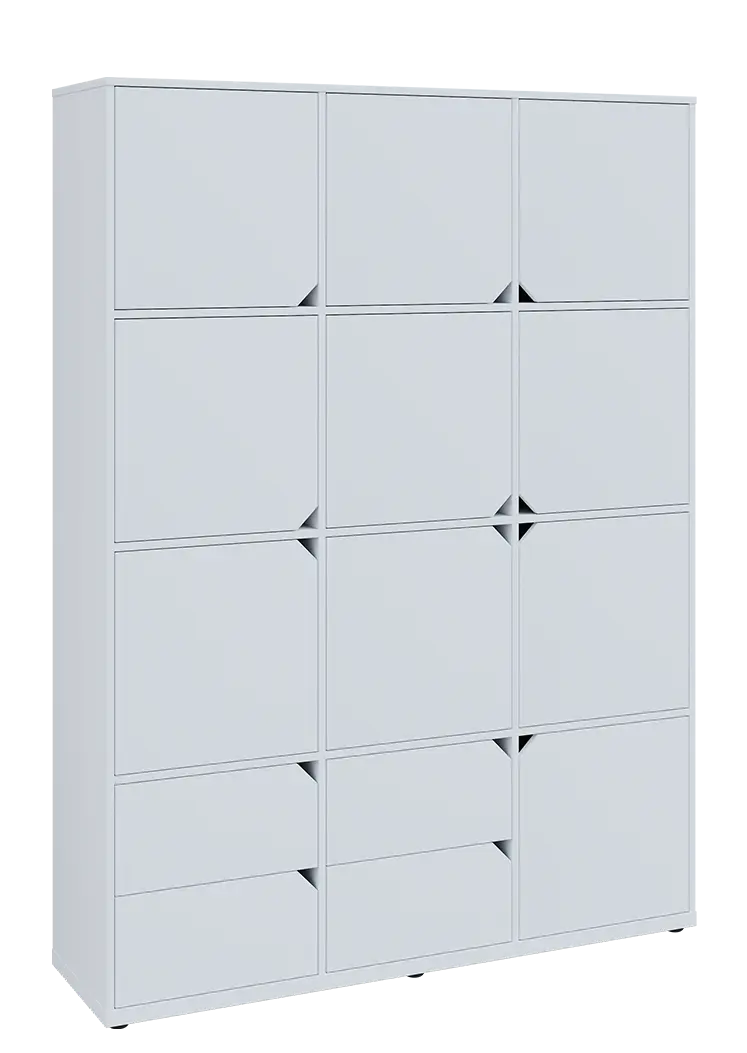 KU6-15DZ4 P skříň vysoká 10-dvéřová, zásuvky, 2053x1522x400 mm, provedení pravé, bílá