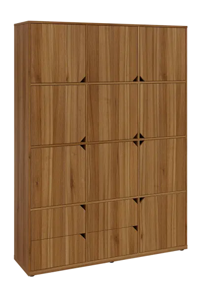 KU6-15DZ4 P skříň vysoká 10-dvéřová, zásuvky, 2053x1522x400 mm, provedení pravé, ořech světlý