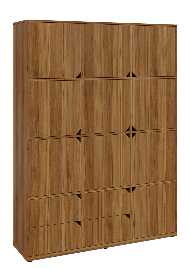 KU6-15DZ4 P skříň vysoká 10-dvéřová, zásuvky, 2053x1522x400 mm, provedení pravé, ořech světlý