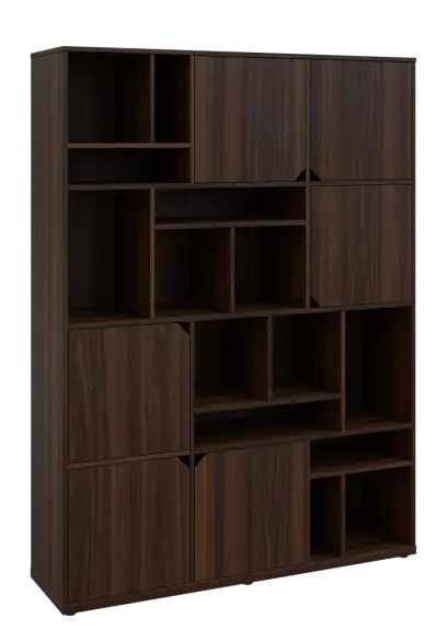 KU6-15DN P skříň vysoká 6-dvéřová, niky, 2053x1522x400 mm, provedení pravé, ořech královský