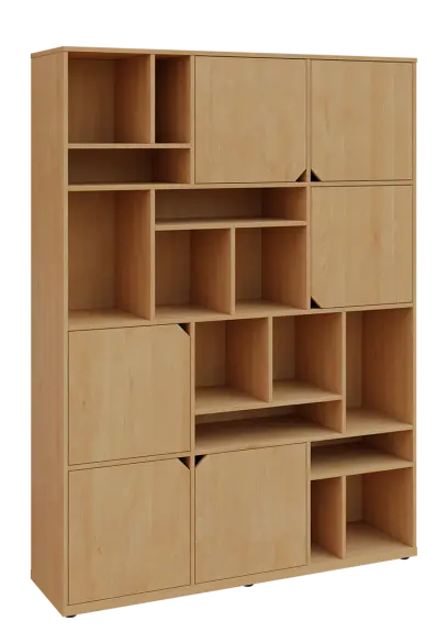 KU6-15DN P skříň vysoká 6-dvéřová, niky, 2053x1522x400 mm, provedení pravé, javor horský