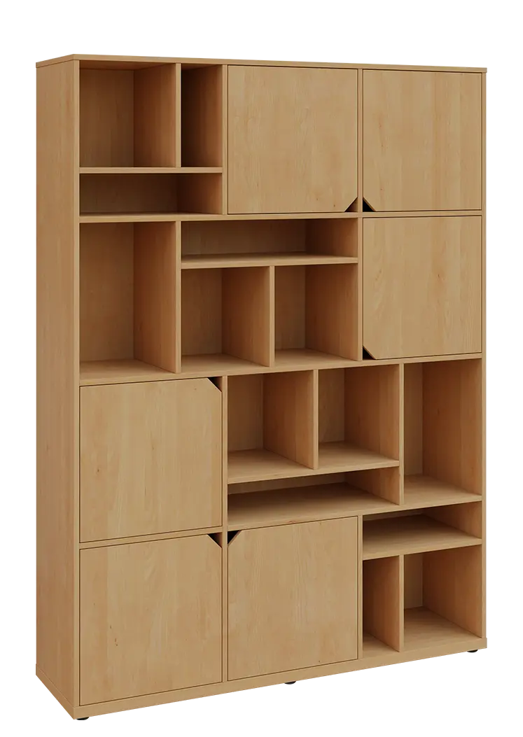 KU6-15DN P skříň vysoká 6-dvéřová, niky, 2053x1522x400 mm, provedení pravé, javor horský