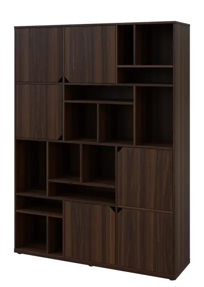 KU6-15DN L skříň vysoká 6-dvéřová, niky, 2053x1522x400 mm, provedení levé, ořech královský