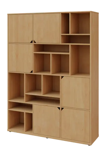 KU6-15DN L skříň vysoká 6-dvéřová, niky, 2053x1522x400 mm, provedení levé, javor horský