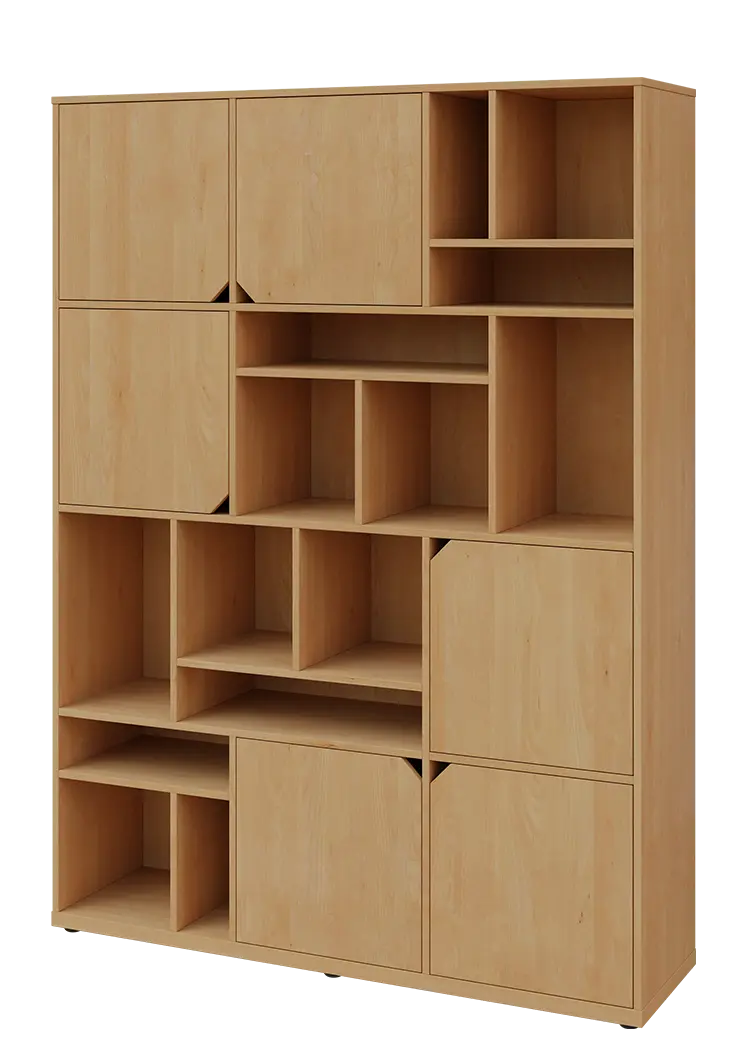 KU6-15DN L skříň vysoká 6-dvéřová, niky, 2053x1522x400 mm, provedení levé, javor horský