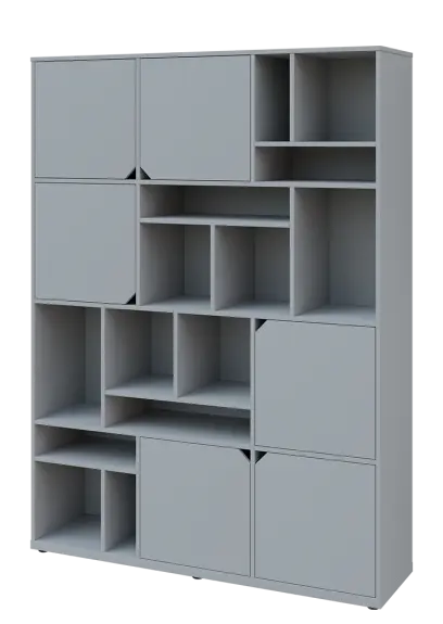 KU6-15DN L skříň vysoká 6-dvéřová, niky, 2053x1522x400 mm, provedení levé, šedá