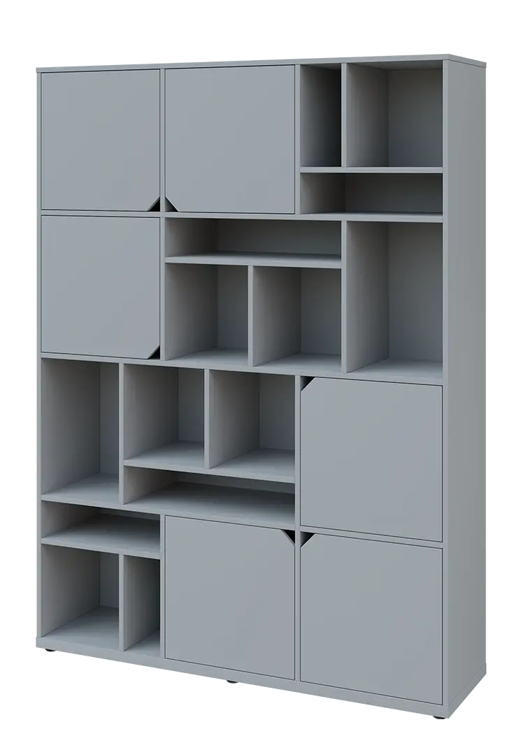 KU6-15DN L skříň vysoká 6-dvéřová, niky, 2053x1522x400 mm, provedení levé, šedá