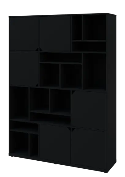 KU6-15DN L skříň vysoká 6-dvéřová, niky, 2053x1522x400 mm, provedení levé, černá