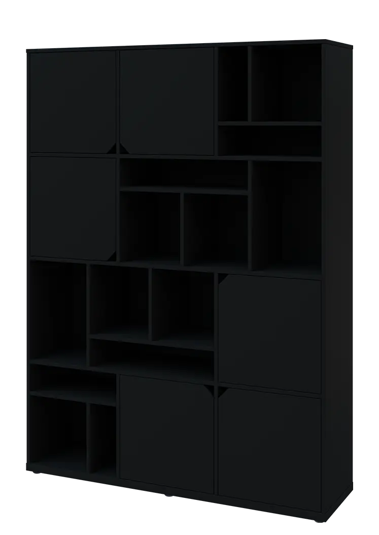 KU6-15DN L skříň vysoká 6-dvéřová, niky, 2053x1522x400 mm, provedení levé, černá