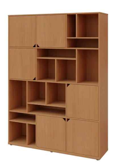 KU6-15DN L skříň vysoká 6-dvéřová, niky, 2053x1522x400 mm, provedení levé, buk Royal