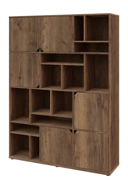 KU6-15DN L skříň vysoká 6-dvéřová, niky, 2053x1522x400 mm, provedení levé, dub halifax cínový