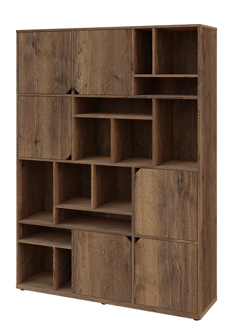 KU6-15DN L skříň vysoká 6-dvéřová, niky, 2053x1522x400 mm, provedení levé, dub halifax cínový