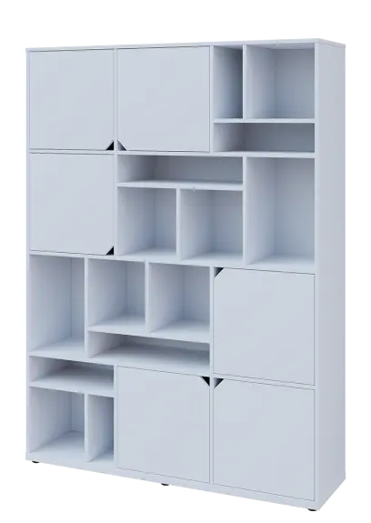 KU6-15DN L skříň vysoká 6-dvéřová, niky, 2053x1522x400 mm, provedení levé, bílá sněžná