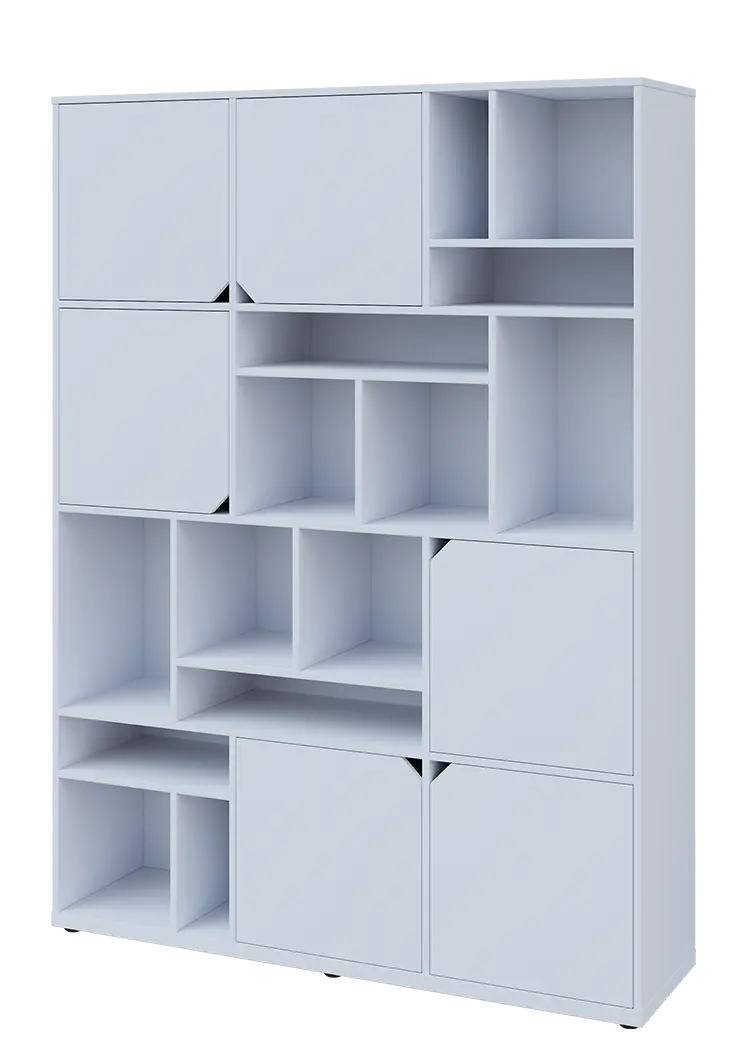 KU6-15DN L skříň vysoká 6-dvéřová, niky, 2053x1522x400 mm, provedení levé, bílá sněžná