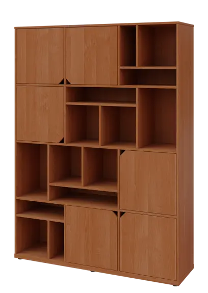 KU6-15DN L skříň vysoká 6-dvéřová, niky, 2053x1522x400 mm, provedení levé, olše jantar