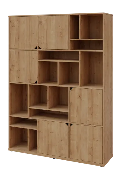 KU6-15DN L skříň vysoká 6-dvéřová, niky, 2053x1522x400 mm, provedení levé, dub lite