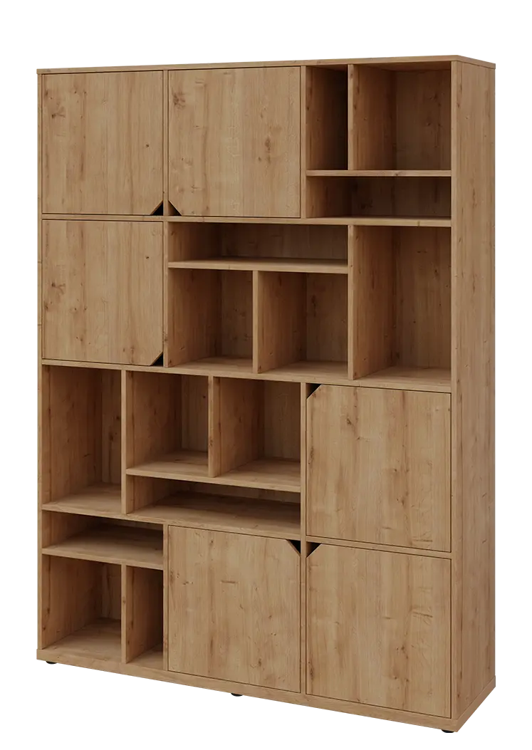 KU6-15DN L skříň vysoká 6-dvéřová, niky, 2053x1522x400 mm, provedení levé, dub lite