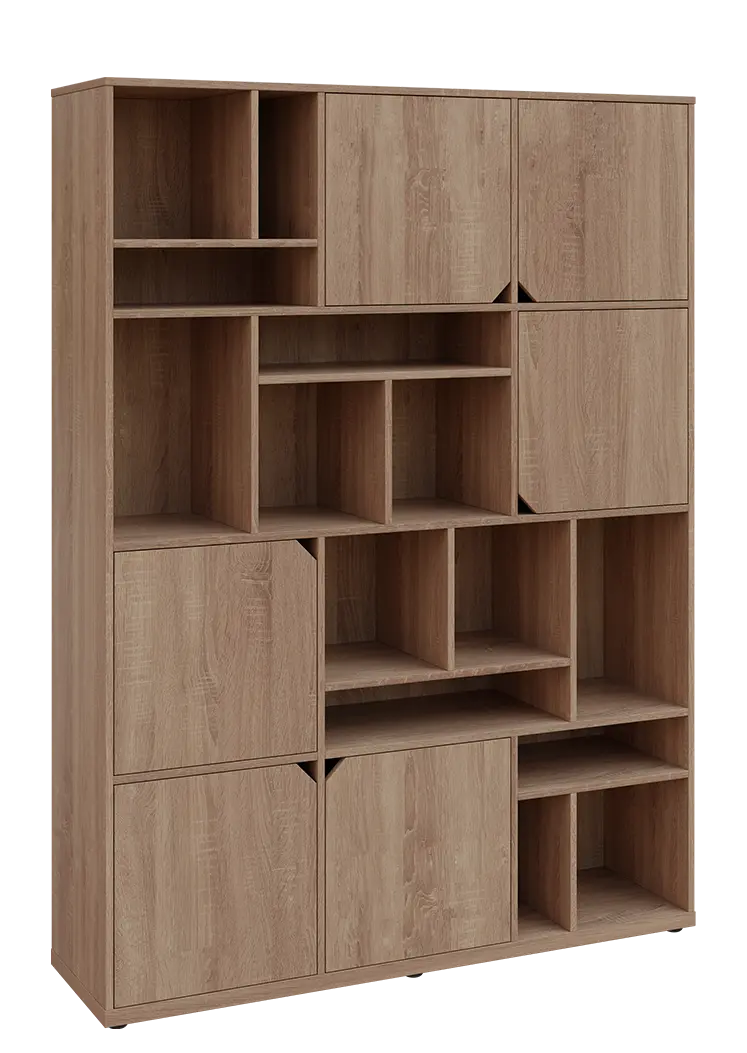 KU6-15DN P skříň vysoká 6-dvéřová, niky, 2053x1522x400 mm, provedení pravé, dub bardolino