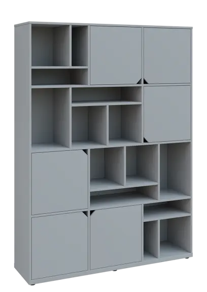 KU6-15DN P skříň vysoká 6-dvéřová, niky, 2053x1522x400 mm, provedení pravé, šedá