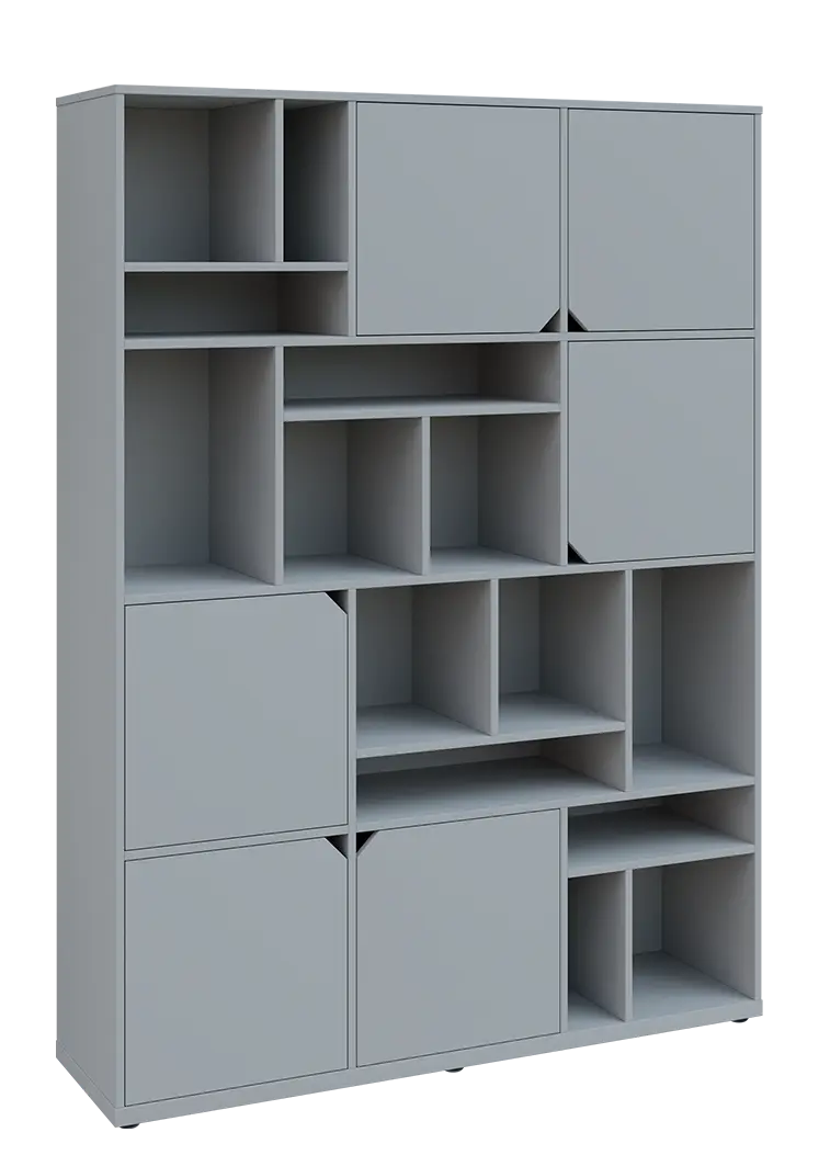 KU6-15DN P skříň vysoká 6-dvéřová, niky, 2053x1522x400 mm, provedení pravé, šedá