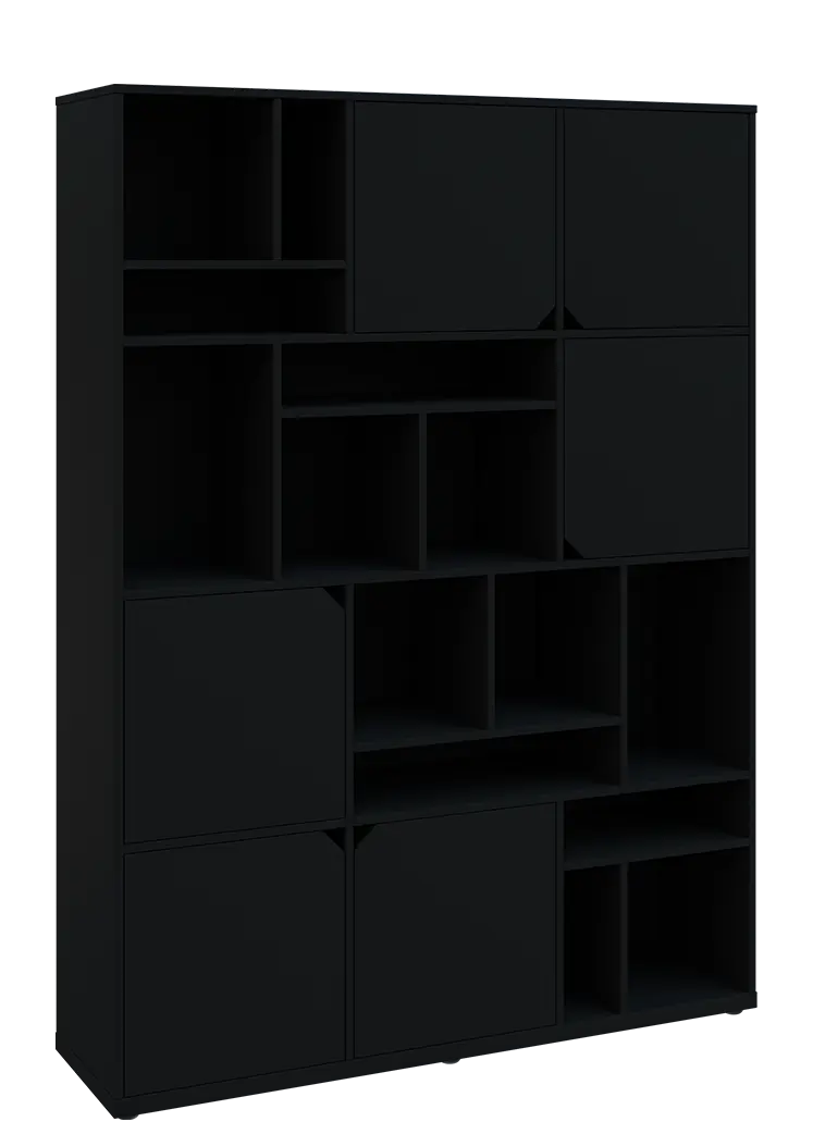 KU6-15DN P skříň vysoká 6-dvéřová, niky, 2053x1522x400 mm, provedení pravé, černá