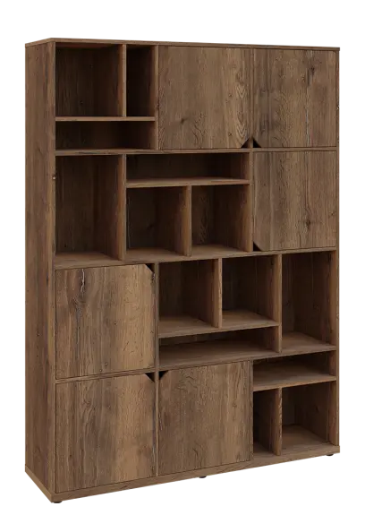 KU6-15DN P skříň vysoká 6-dvéřová, niky, 2053x1522x400 mm, provedení pravé, dub halifax cínový