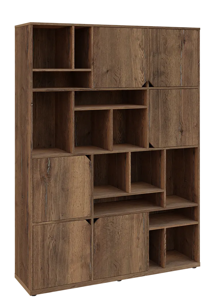 KU6-15DN P skříň vysoká 6-dvéřová, niky, 2053x1522x400 mm, provedení pravé, dub halifax cínový