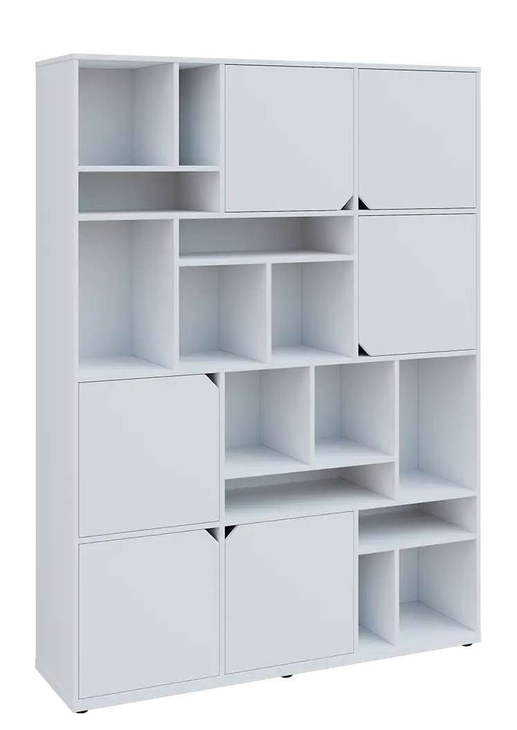 KU6-15DN P skříň vysoká 6-dvéřová, niky, 2053x1522x400 mm, provedení pravé, bílá