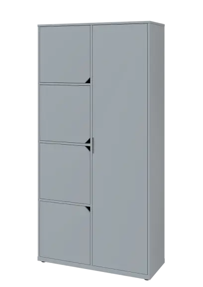 KSR6-82 L skříň šatní, 1x výsuvné ramínko, 4x dvířka, 2053x1022x400 mm, provedení levé, šedá