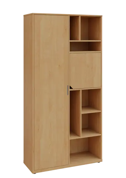 KSR6-83 P skříň šatní, 1x výsuvné ramínko, dvířka, niky, 2053x1022x400 mm, provedení pravé, javor horský