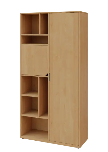 KSR6-83 L skříň šatní, 1x výsuvné ramínko, dvířka, niky, 2053x1022x400 mm, provedení levé, javor horský