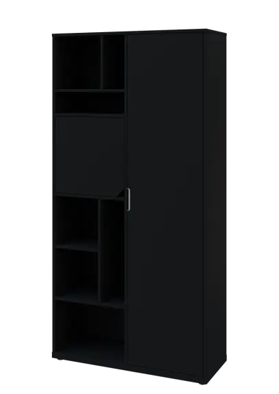 KSR6-83 L skříň šatní, 1x výsuvné ramínko, dvířka, niky, 2053x1022x400 mm, provedení levé, černá