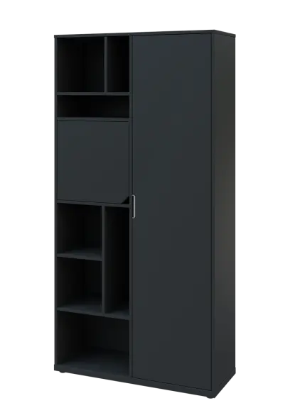 KSR6-83 L skříň šatní, 1x výsuvné ramínko, dvířka, niky, 2053x1022x400 mm, provedení levé, antracit